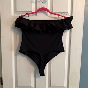 Altar'd State Black Ruffle Off the Shoulder Bodysuit Top - Size L